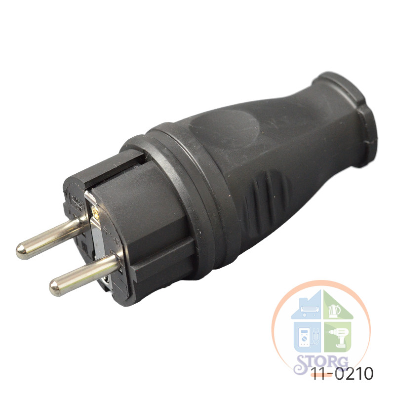 Вилка электрическая YK405P-F с заземлением каучуковая 250V/16A (черный) (20шт)