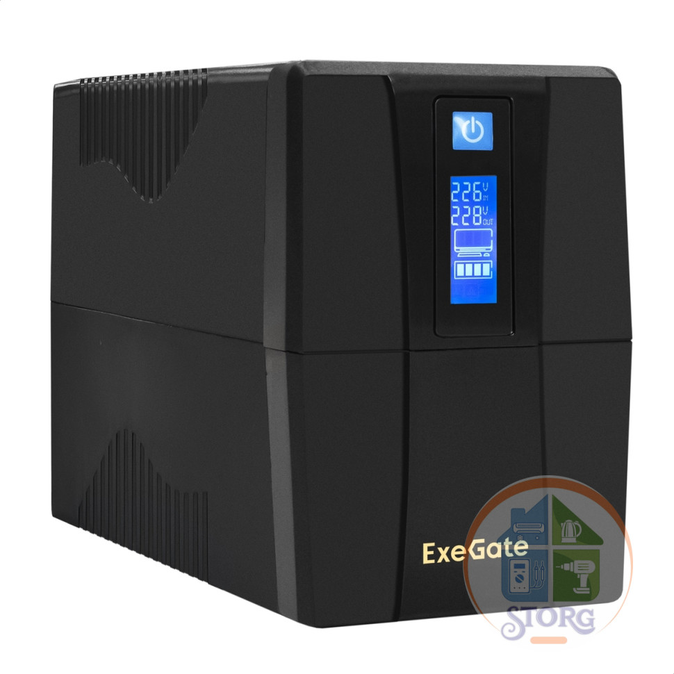 Источник бесперебойного питания ExeGate SpecialPro Smart LLB-1000.LCD.AVR.2SH.RJ.USB (1000VA/550W, 12 мес.гарантия)