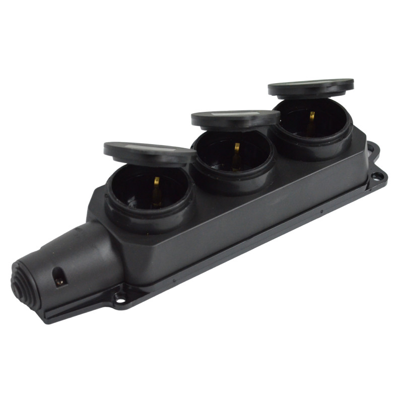 Колодка электрическая SPARTUM YK403P тройная каучуковая с заземлением 250V/16A IP44 (черный) (4шт)