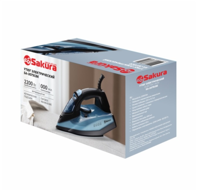 Утюг SAKURA SA-3075CBK, 2400 Вт, 380 мл, керамика, самоочист