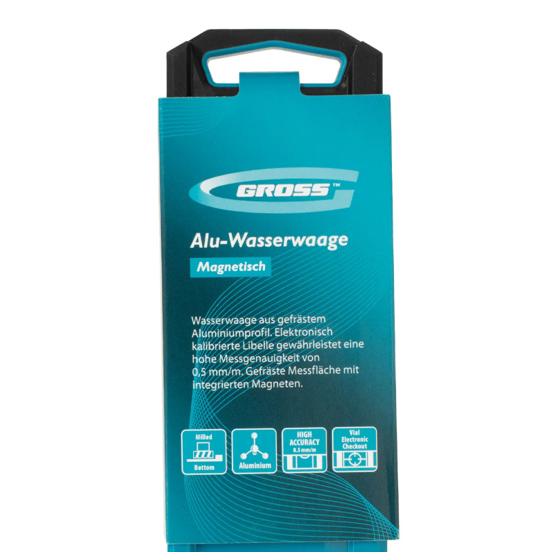 Уровень алюминиевый Gross, магнит., фрезерованный, 3 глазка, 0,5 мм/м, 2000 мм