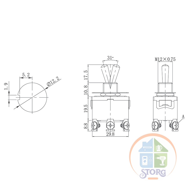 Тумблер 250V 15А (6c) ON-OFF-ON двухполюсный (KN-203) REXANT