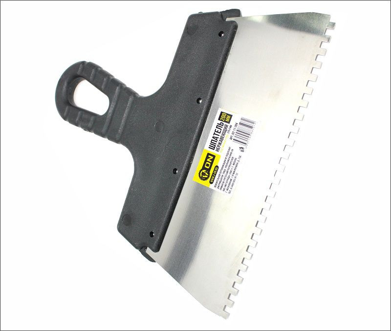 Шпатель нержавеющая cталь, пластиковая ручка 200мм зуб, 4мм, ON