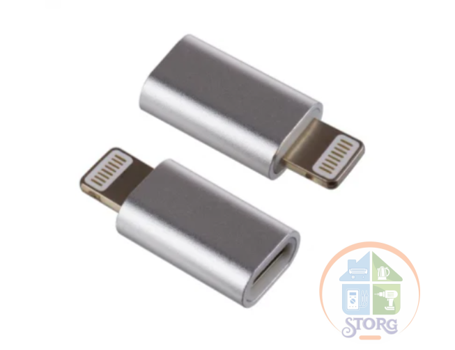 Переходник PERFEO (I4313) для iPhone, Micro USB розетка - Lighting серебро