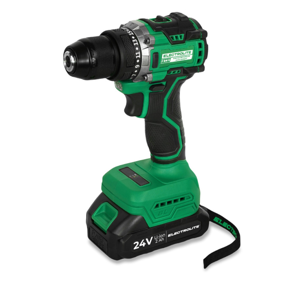 Дрель-шуруповерт аккумуляторный бесщеточный ELECTROLITE Expert 24V BL, 24В, 2Ач, 2скор., реверс