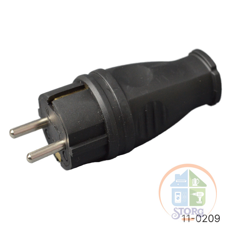 Вилка электрическая YK405P с заземлением каучуковая 250V/16A (черный) (20шт)