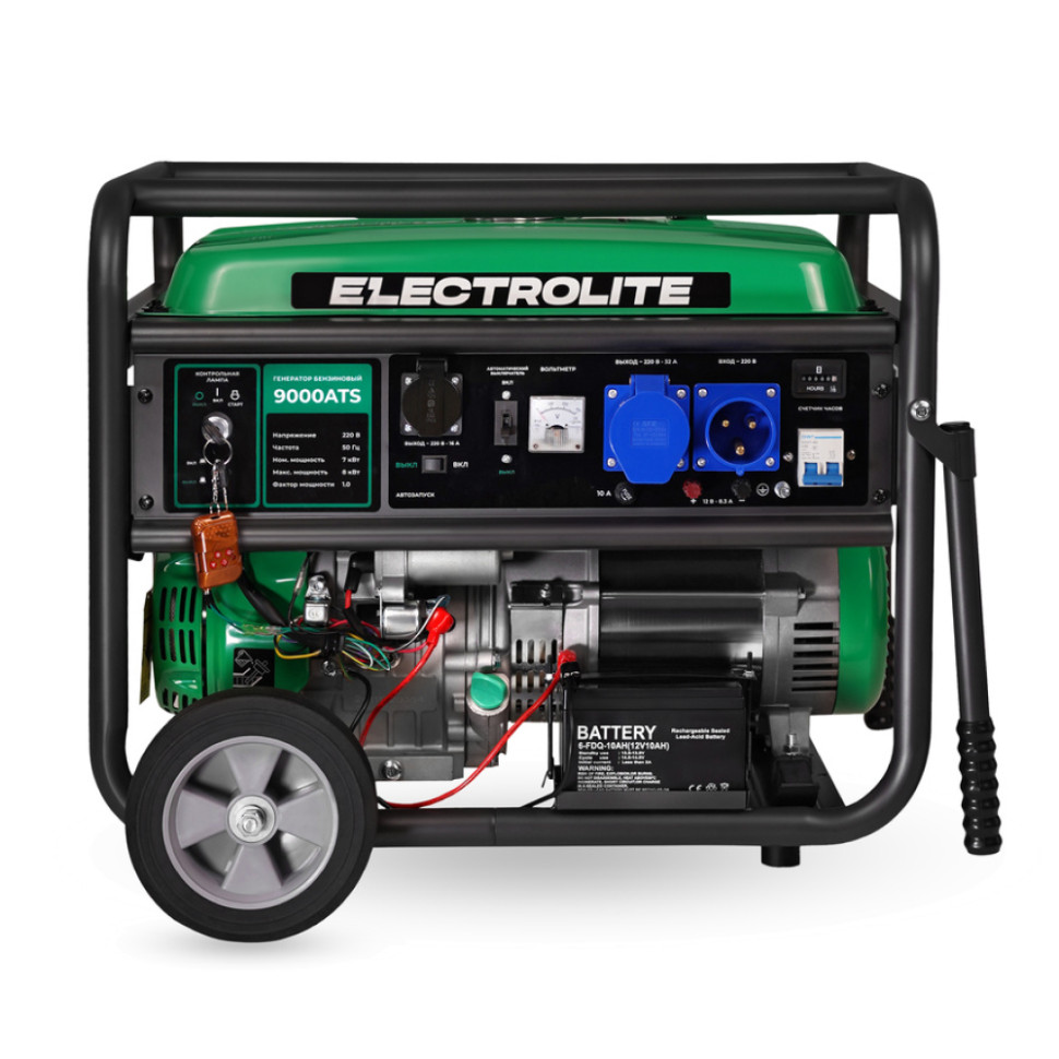 Генератор бензиновый ELECTROLITE 9000ATS, 7.0-8.0кВт, 16л.с., медная обмотка, эл.стартер, 4х-тактный