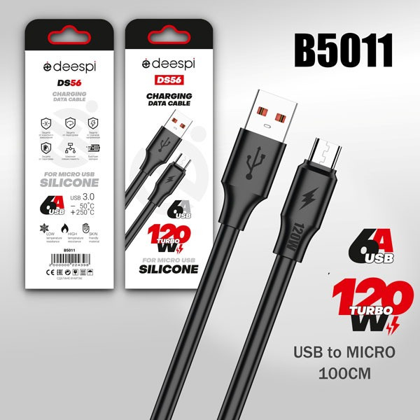 Кабель USB Deespi DS56m Micro 1000mm (Black) Silicone 120W Кабель USB Deespi DS56m Micro 1000mm (Black) Silicone 120W