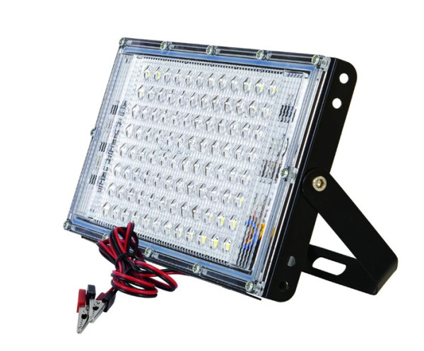 Прожектор светодиодный GLANZEN FAD-0030-30-12V, 30 Вт, 12-85 В, 6500К, IP65, низковольтный, с зажимами "крокодил"