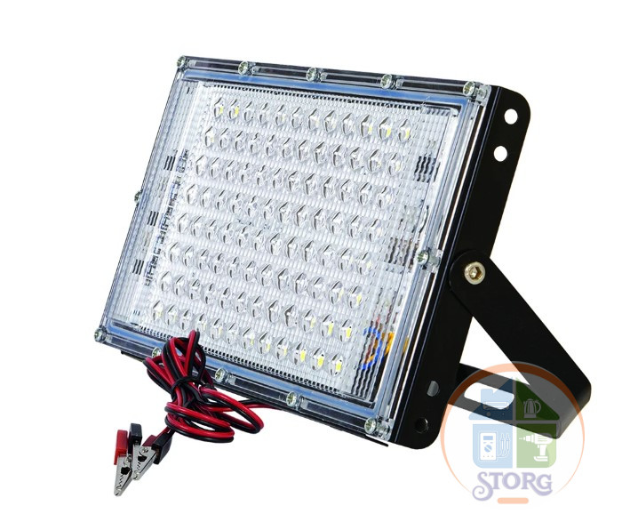 Прожектор GLANZEN FAD-0030-30-12V, 30 Вт, 12-85 В, 6500К, IP65, низковольтный, с зажимами "крокодил"