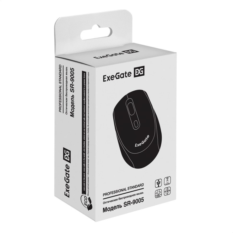 Мышь беспроводная ExeGate Professional Standard SR-9005Ю, Черный, 1200 dpi, радиоканал,USB, кнопки-4