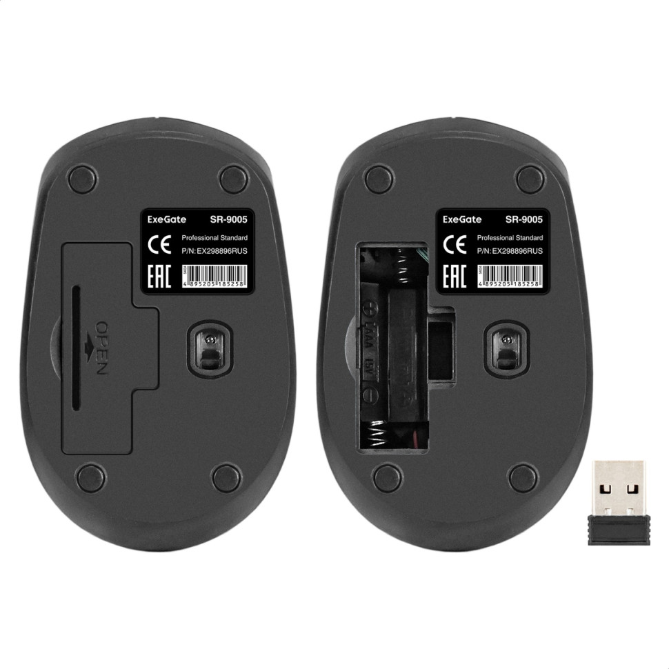 Мышь беспроводная ExeGate Professional Standard SR-9005Ю, Черный, 1200 dpi, радиоканал,USB, кнопки-4