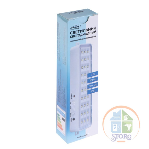 Светильник аварийный светодиодный, 30 LED, 3 Вт, AC/DC, 220 В, аккум. Lead Acid, белый   4508101