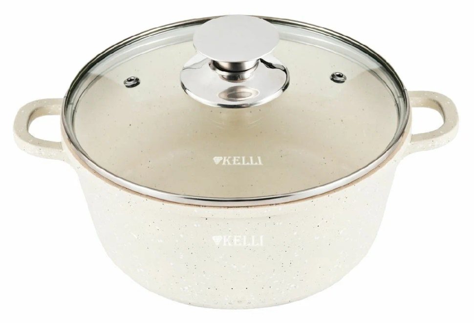 Кастрюля с гранитным покрытием KELLI KL-4714-20 (Объем 2,5л; диаметр 20см;алюминевая;силик.накладки)