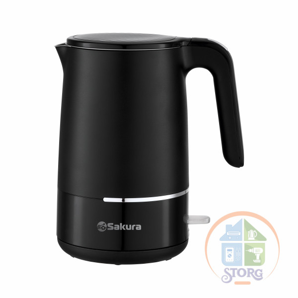 Чайник электрический SAKURA SA-2176BK, черный, 1800Вт, 1.7л, нерж.сталь/пластик, диск