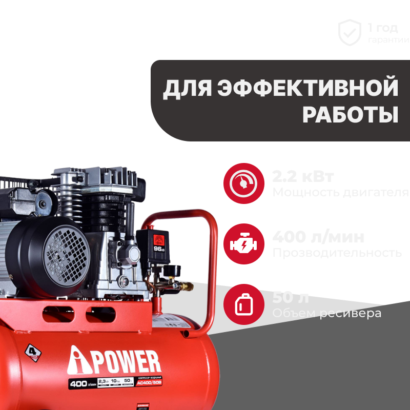 Компрессор масляный ременной A-iPower AC400/50B PROF 2200 400л/мин 2200 Вт 50 л