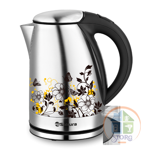 Чайник электрический SAKURA SA-2118SC (Черный/Нерж.сталь; Мощность 2200Вт; Объем 1.7л; Нагр.эл.диск)