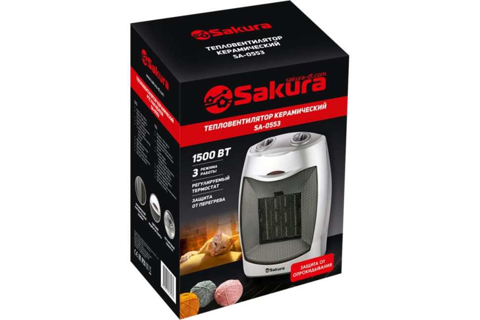 АКЦИЯ! Тепловентилятор SAKURA SA-0553, 1500 Вт, керамический, 3 режима, напольный/настольный