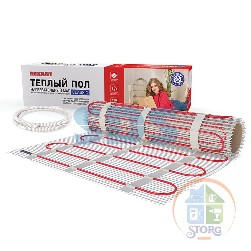 Теплый пол нагревательный мат REXANT Classic RNX-5-750, площадь 5 м2, 0.5х10 м, 750 Вт, 51-0509-2