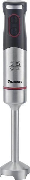 Блендер погружной SAKURA SA-6249BK, черный/серебр, 1000Вт, Турбо, 2 скорости, стальная насадка