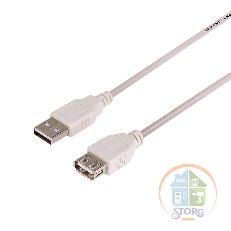 Кабель USB (шт. USB A - гн. USB A) 1.8 метра, серый REXANT