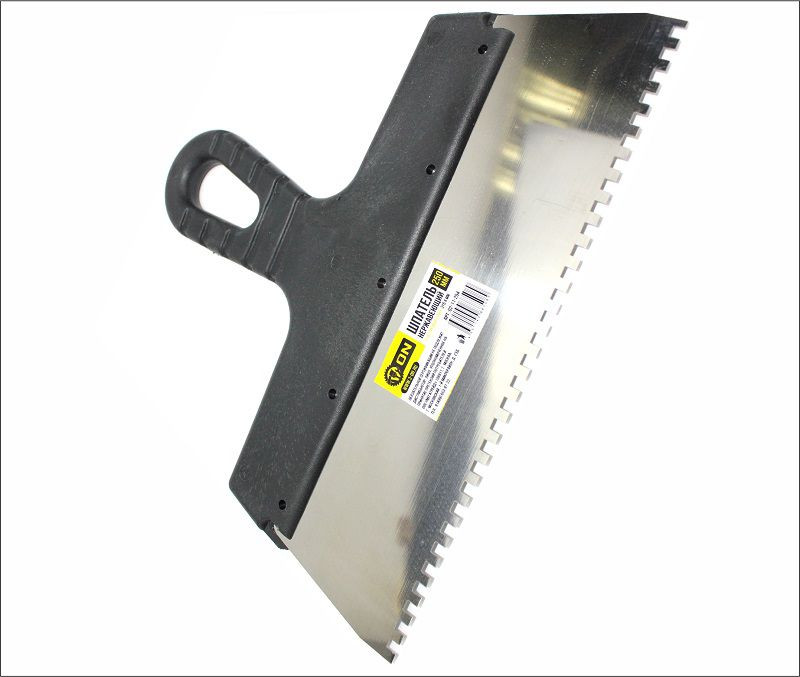 Шпатель нержавеющая cталь, пластиковая ручка 250мм, зуб 4мм, ON