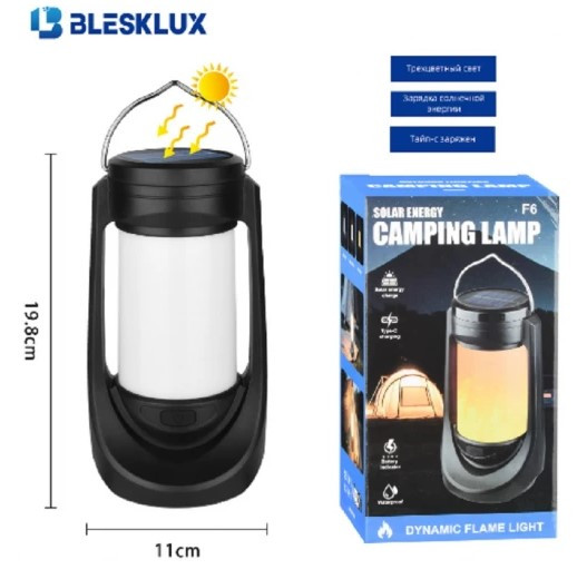 Кемпинговый фонарь светодиодный аккумуляторный "BLESKLUX" BL-CLF6 зарядка Type-C+солнечная зарядка