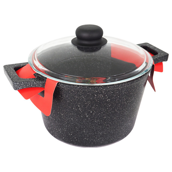 Кастрюля 3,0л SAKURA SA-P03-3 Каменная Black с крышкой литая черная