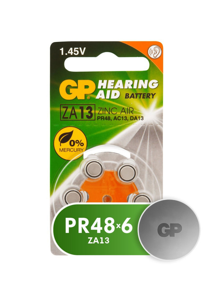 Элемент питания GP Hearing Aid ZA13-D6 для слуховых аппаратов