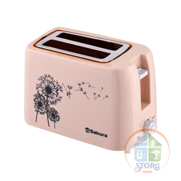 Тостер SAKURA SA-7608C, бежевый с рисунком, 750Вт, подогрев, 5 степеней прожарки, съемный поддон