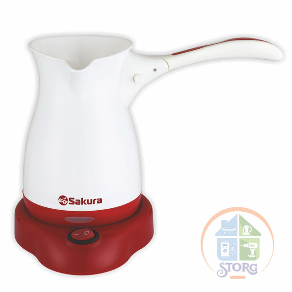 Турка электрическая SAKURA SA-6111WR, белый/красный, 500Вт, объем 0.5л, корпус пластик