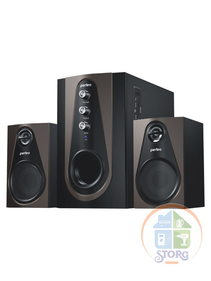 Акустика Perfeo колонки 2.1 "Scenic", BLUETOOTH, FM-тюнер, USB/SD, ПДУ, 20Вт+5х2Вт, чёрн-коричн (PF-103-BT)